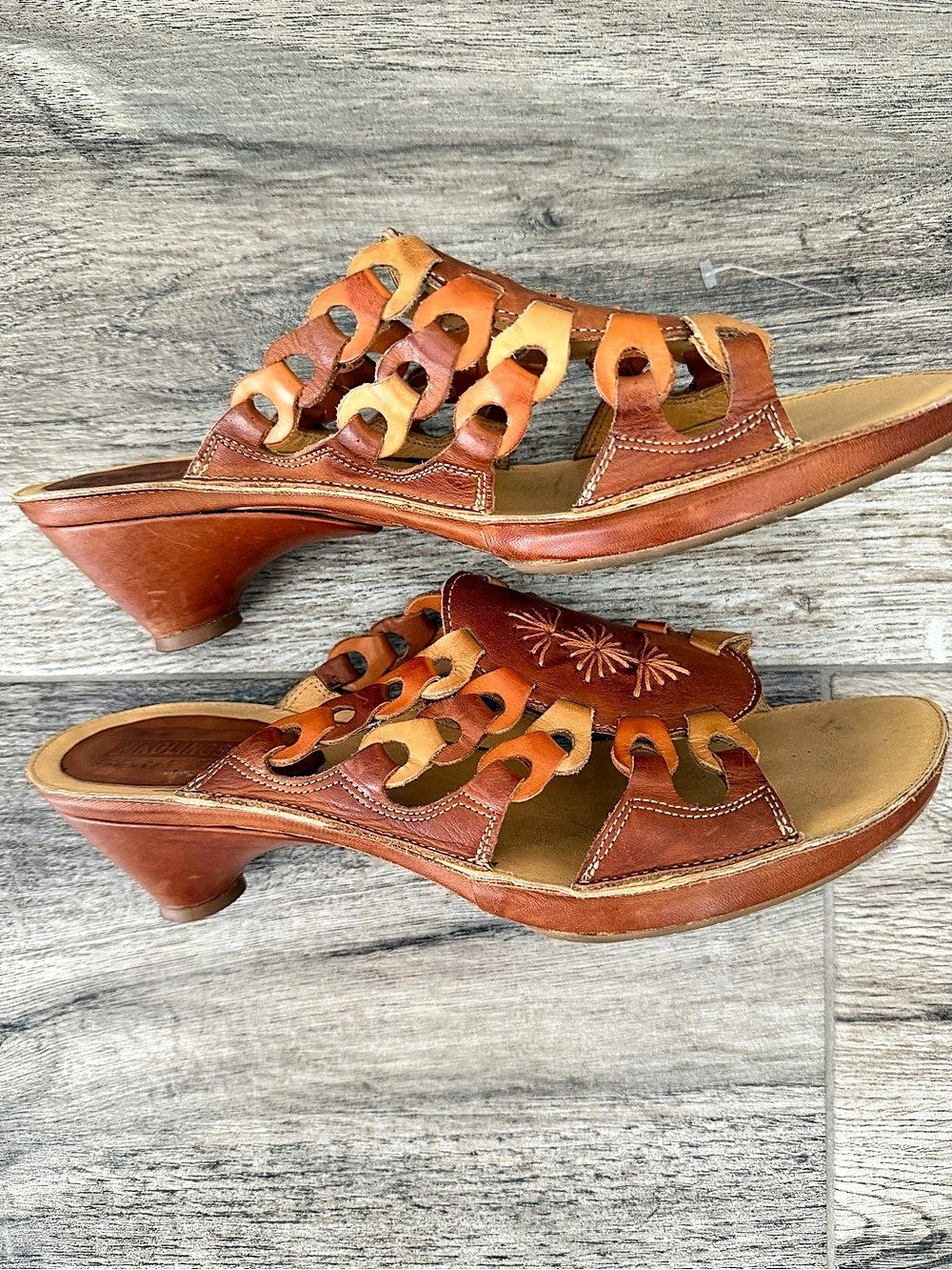 Pikolinos Leather Cutout Heels in Brown & Orange